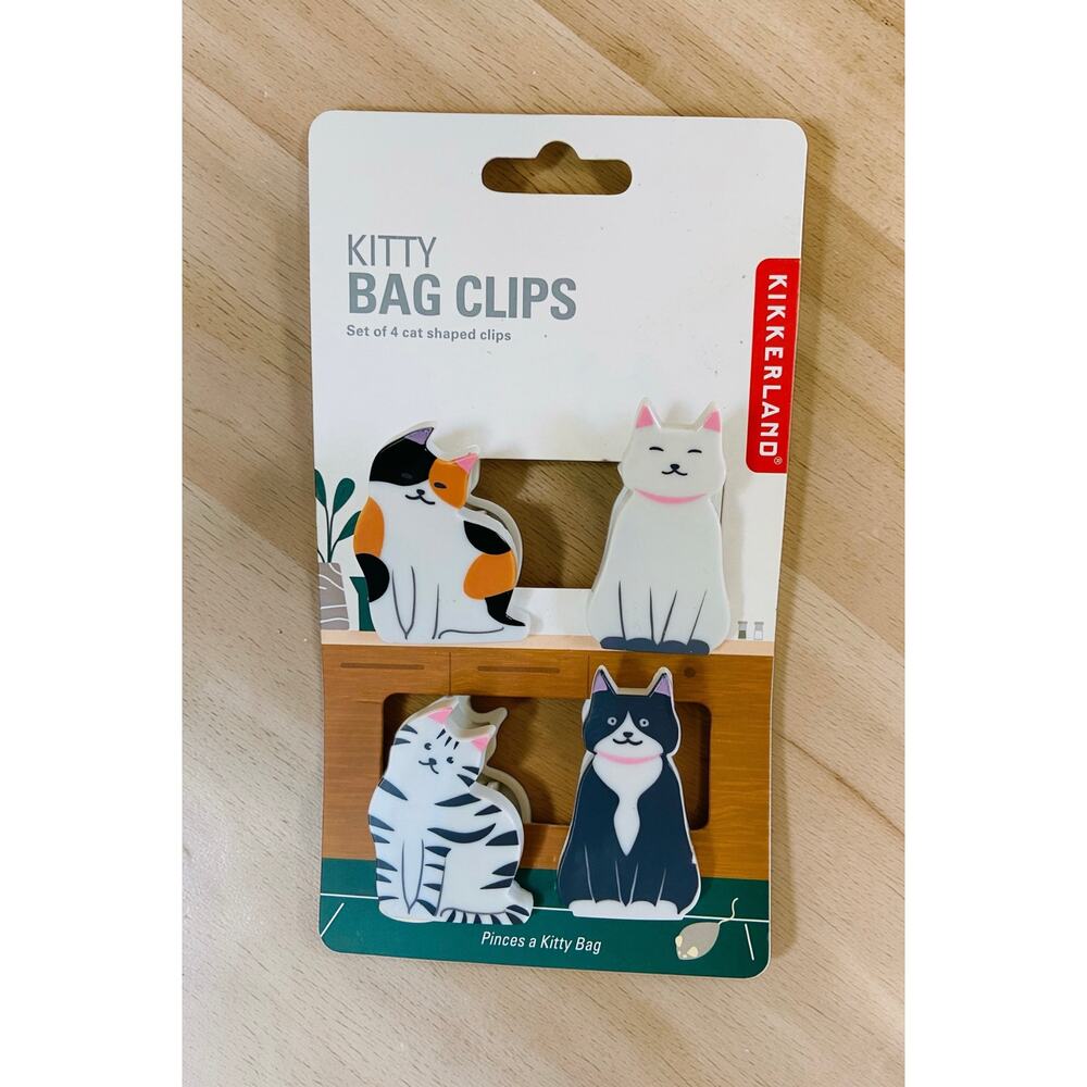 NEW Kikkerland Calico Tabby Tux Kitty Cats Bag Chip Clips Kitchen Set of 4